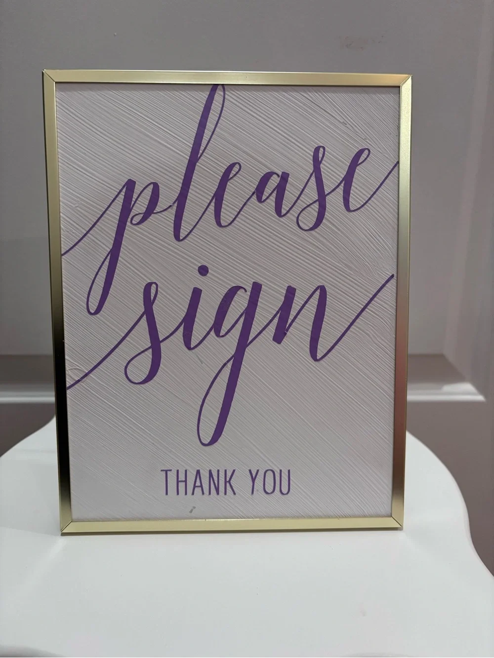 Gold Frame 'Please Sign' Wedding Sign - Purple Text